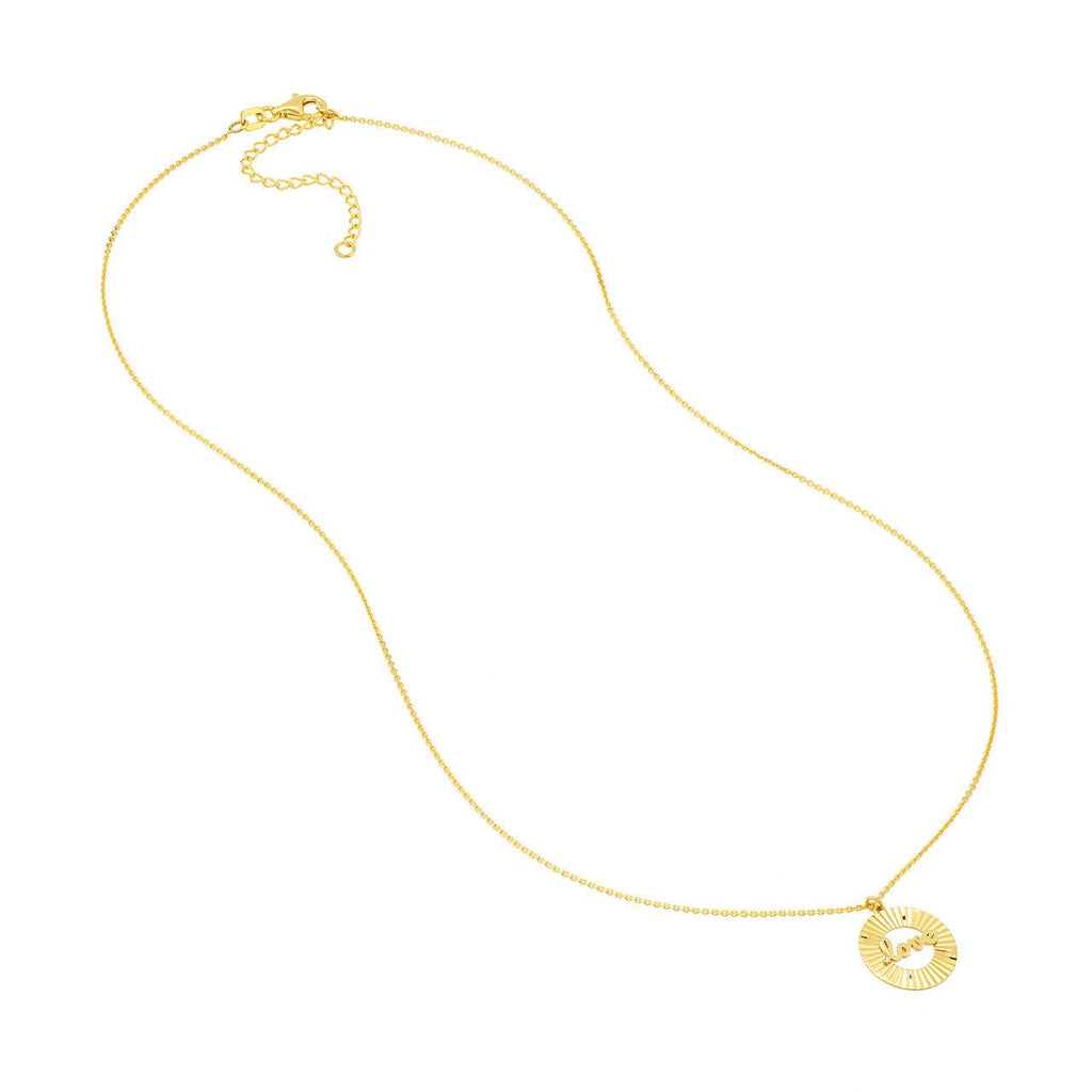 14K Gold Fluted Love Disc Pendant Necklace