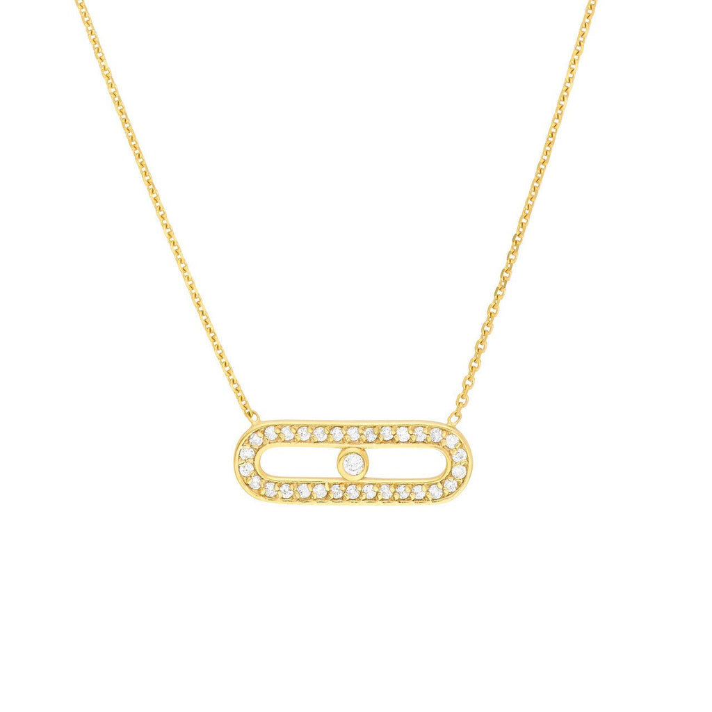 14K Gold Diamond Paper Clip Bezel Pendant Necklace