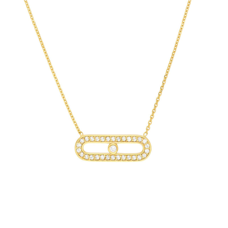 14K Gold Diamond Paper Clip Bezel Pendant Necklace