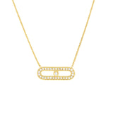 14K Gold Diamond Paper Clip Bezel Pendant Necklace
