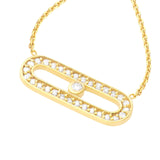 14K Gold Diamond Paper Clip Bezel Pendant Necklace
