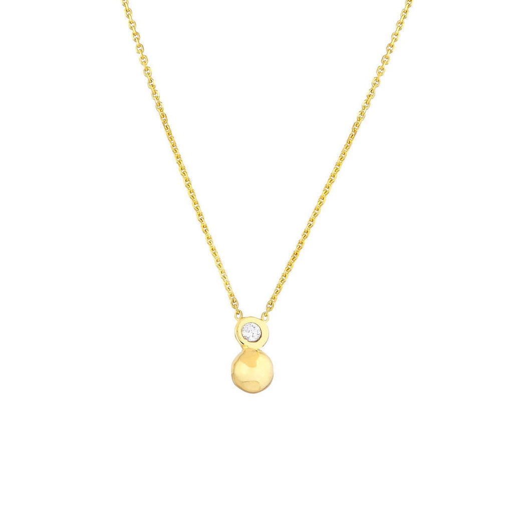 14K Gold Diamond Bead Bezel Pendant Necklace