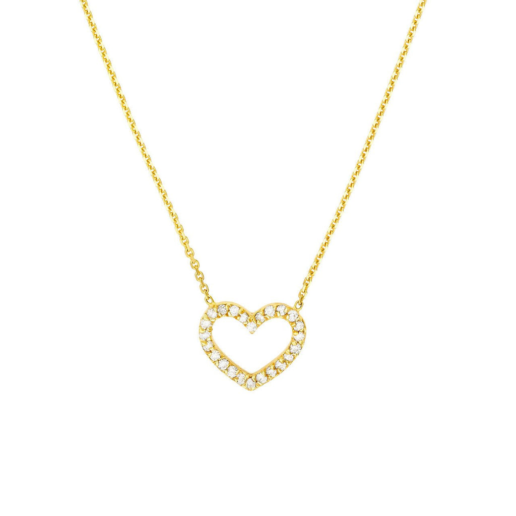 14K Gold Diamond Heart Frame Pendant Necklace