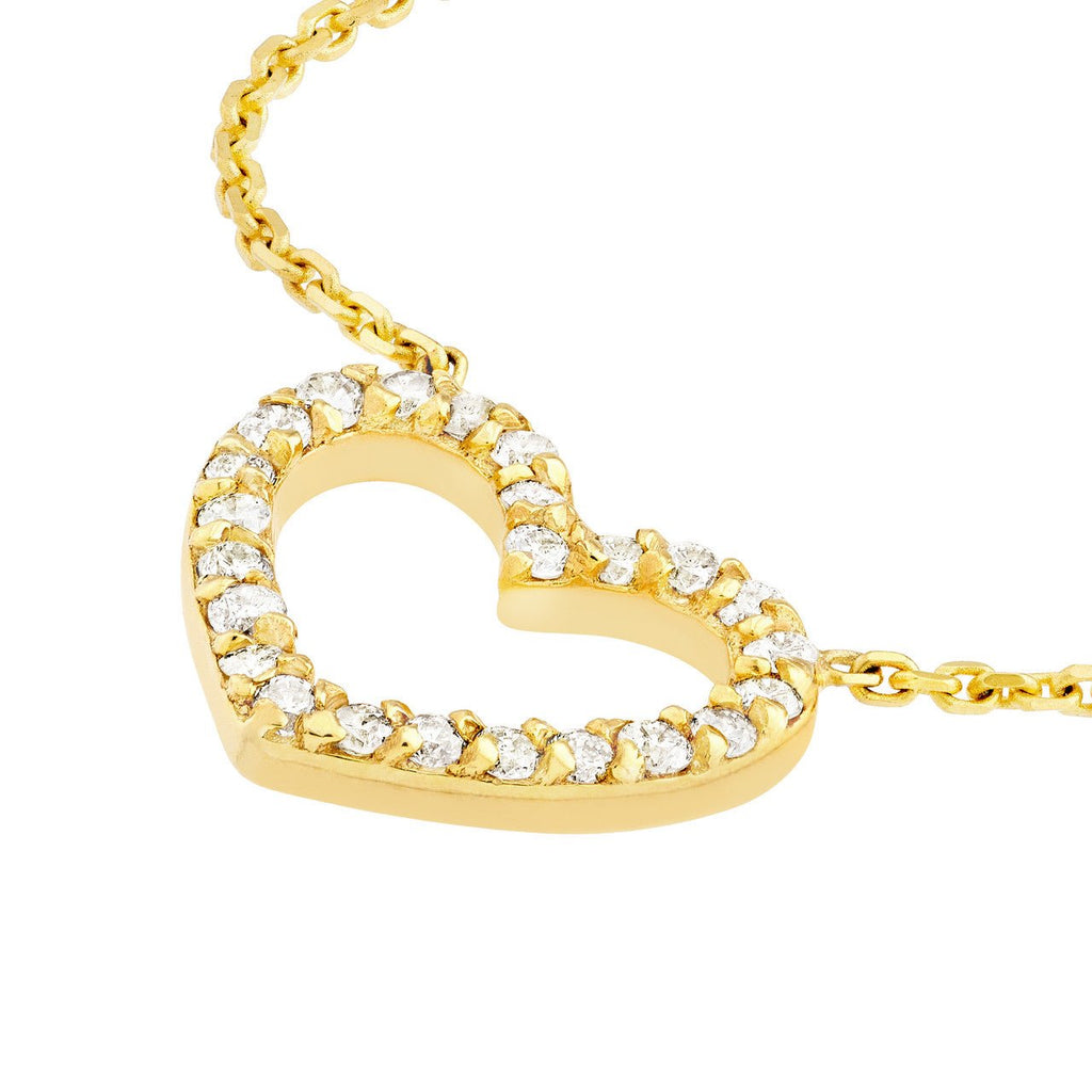 14K Gold Diamond Heart Frame Pendant Necklace