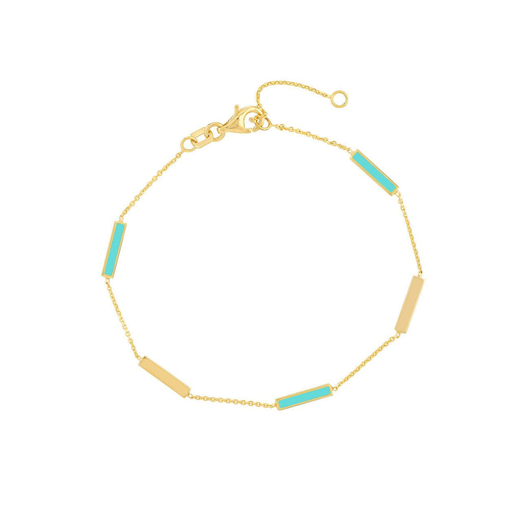 14K Gold Turquoise Enamel Alternating Bar Bracelet
