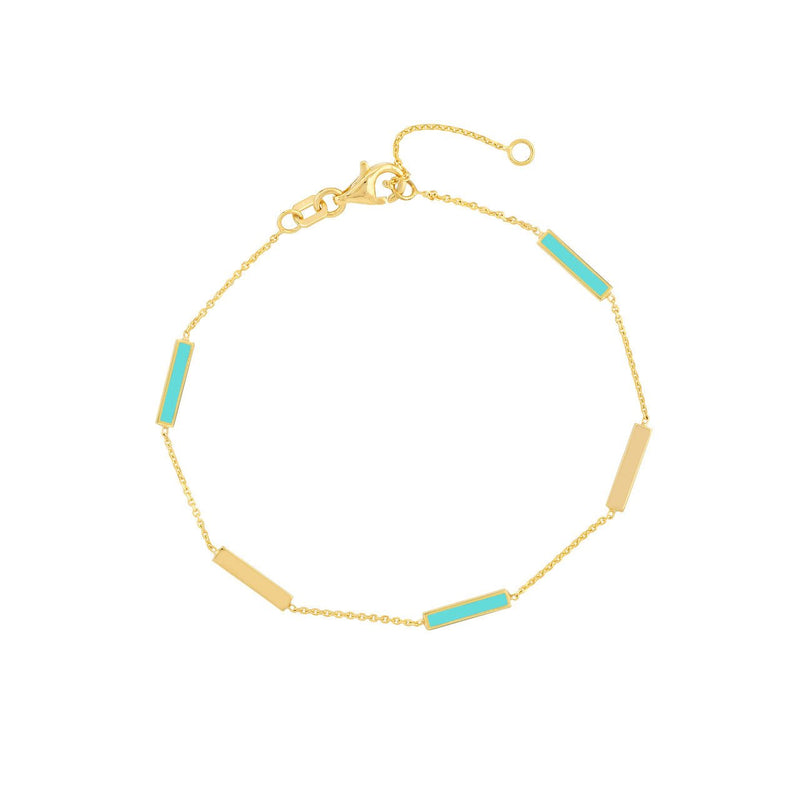 14K Gold Turquoise Enamel Alternating Bar Bracelet
