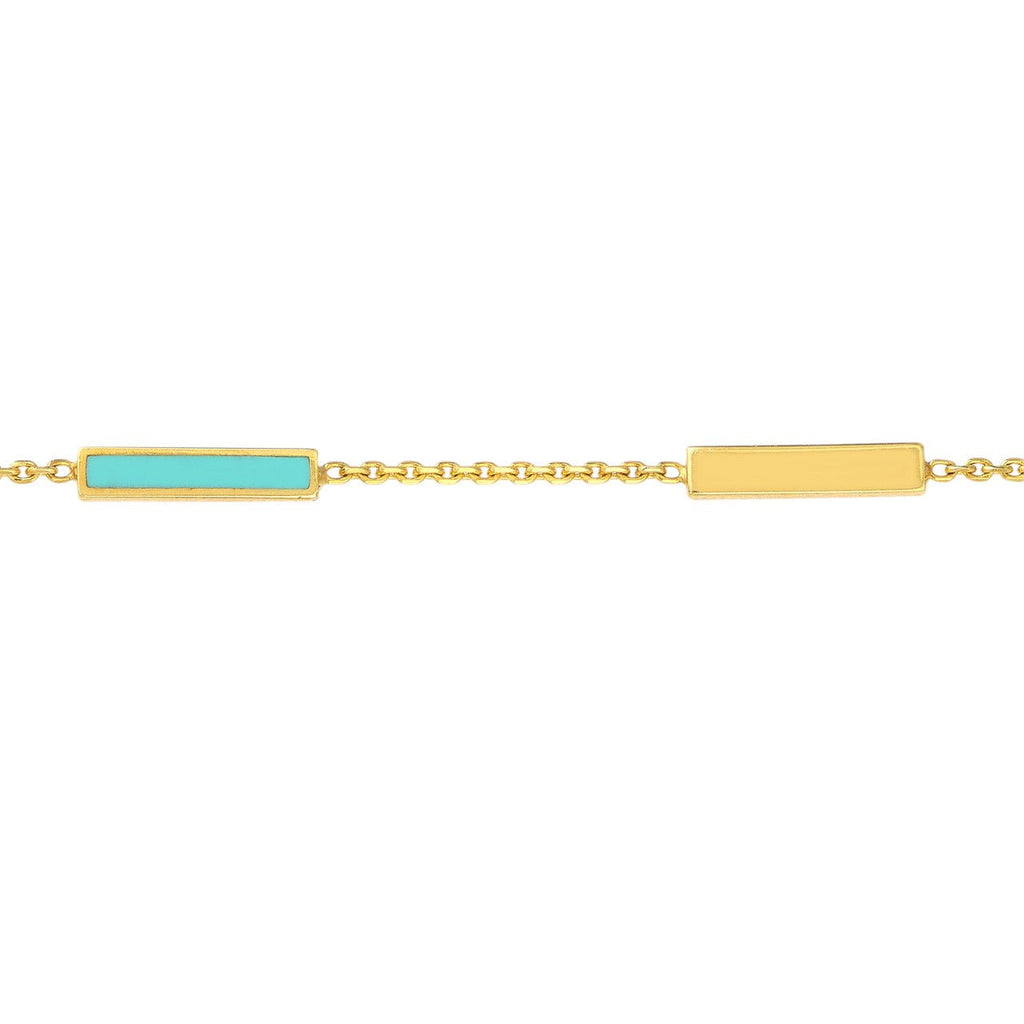 14K Gold Turquoise Enamel Alternating Bar Bracelet