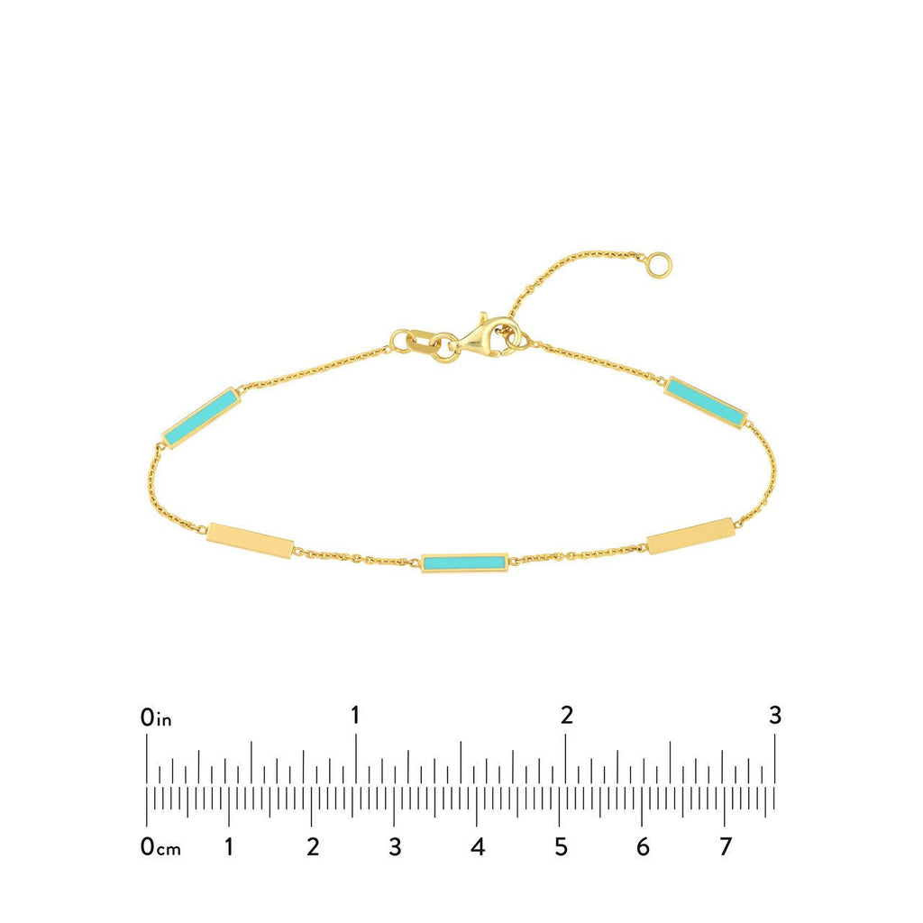 14K Gold Turquoise Enamel Alternating Bar Bracelet