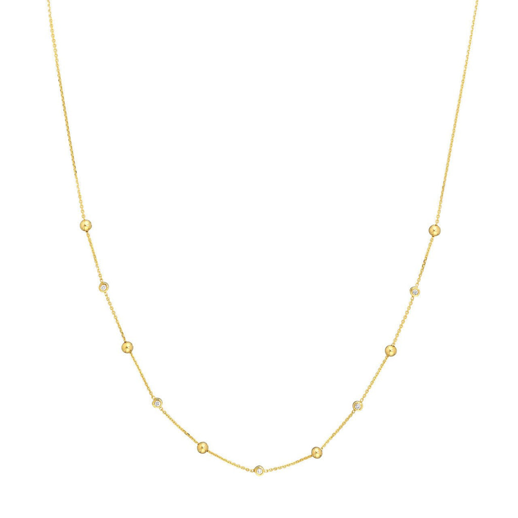 14K Gold Bead and Diamond Bezel Necklace