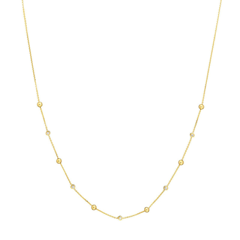 14K Gold Bead and Diamond Bezel Necklace