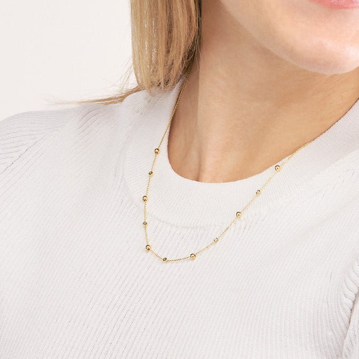 14K Gold Bead and Diamond Bezel Necklace