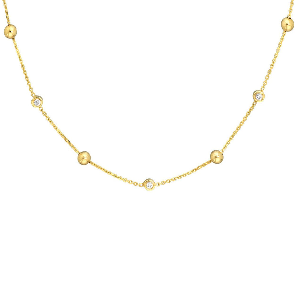 14K Gold Bead and Diamond Bezel Necklace