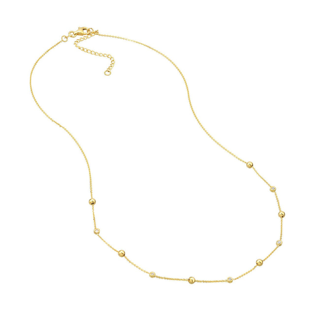 14K Gold Bead and Diamond Bezel Necklace