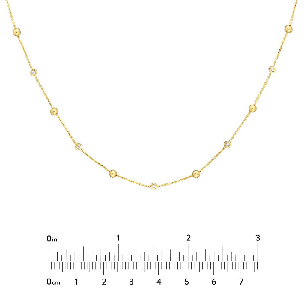 14K Gold Bead and Diamond Bezel Necklace