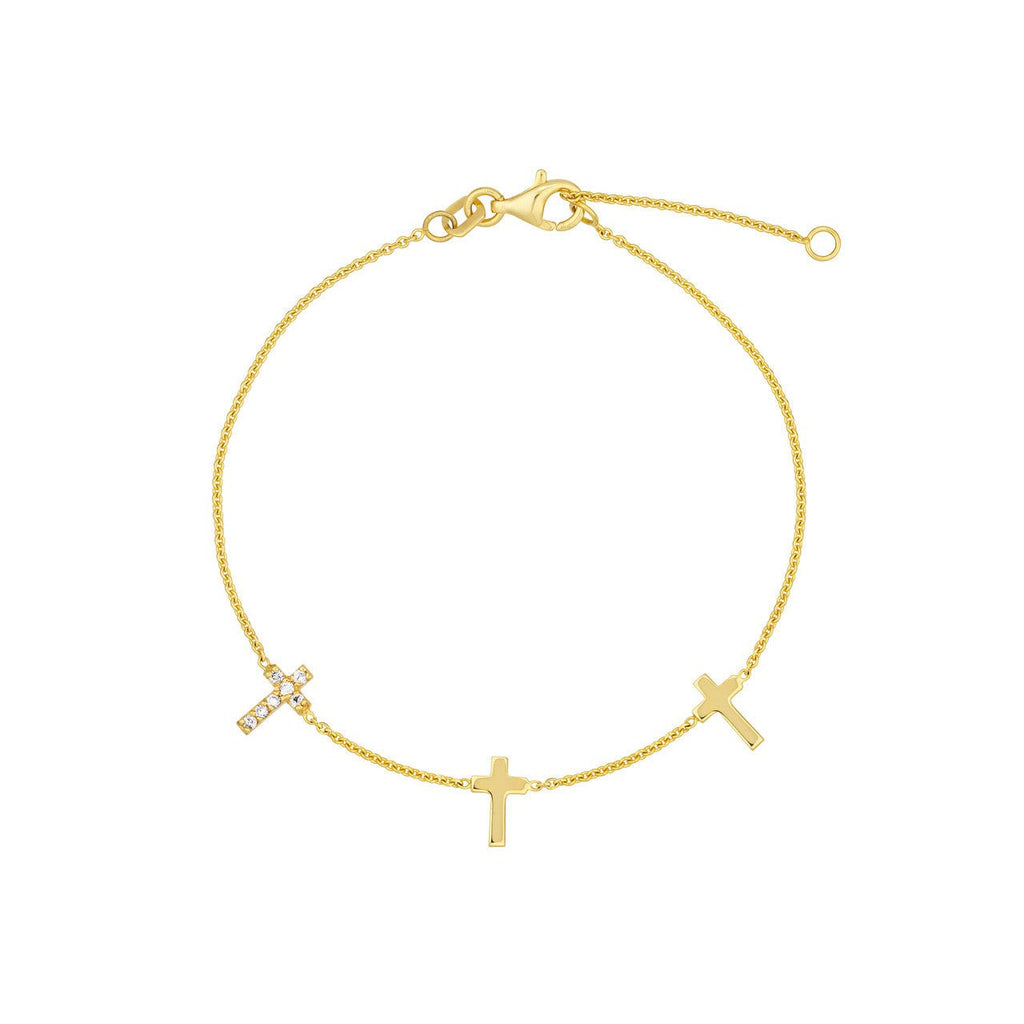 14K Gold Triple Cross Diamond Bracelet