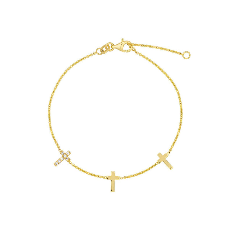 14K Gold Triple Cross Diamond Bracelet