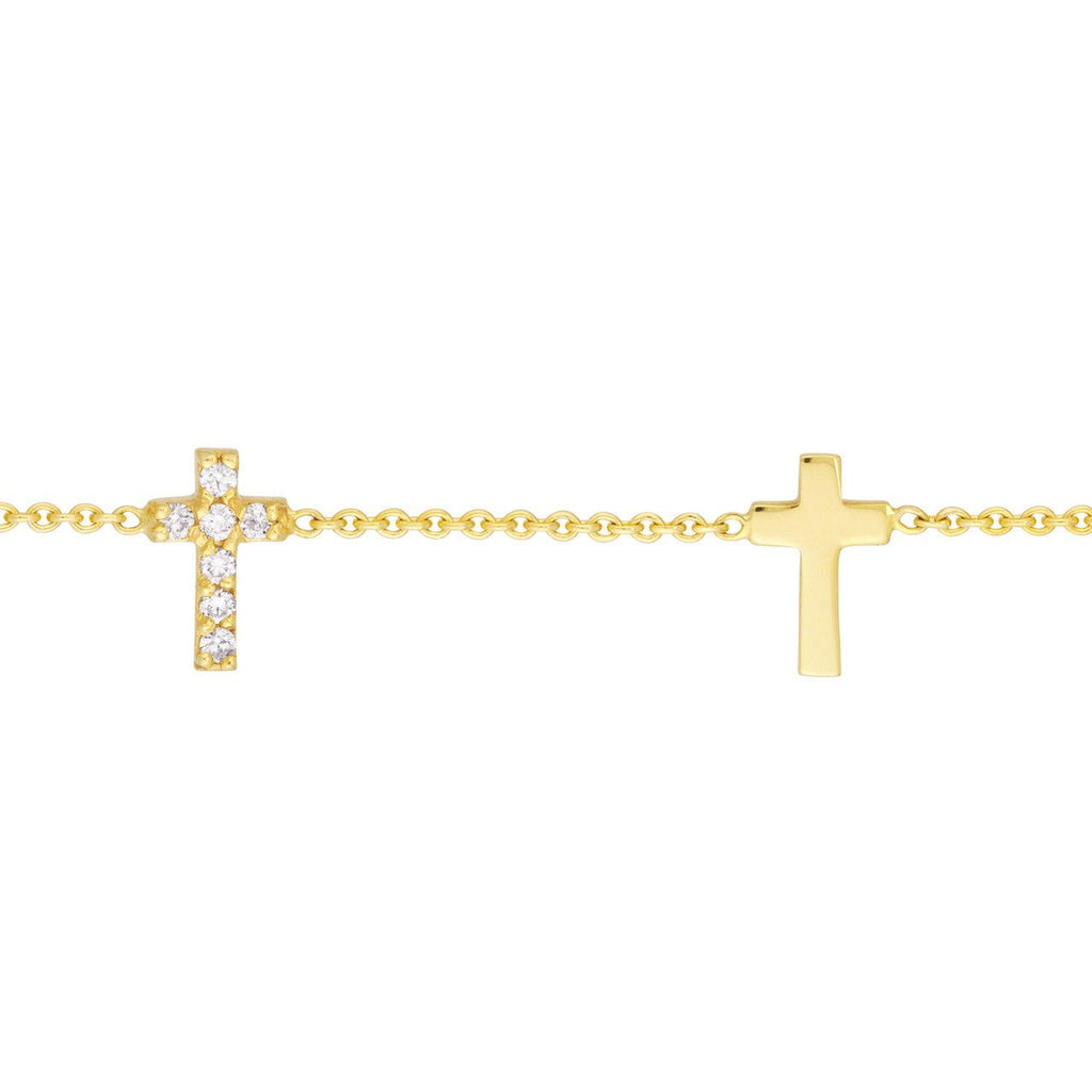 14K Gold Triple Cross Diamond Bracelet