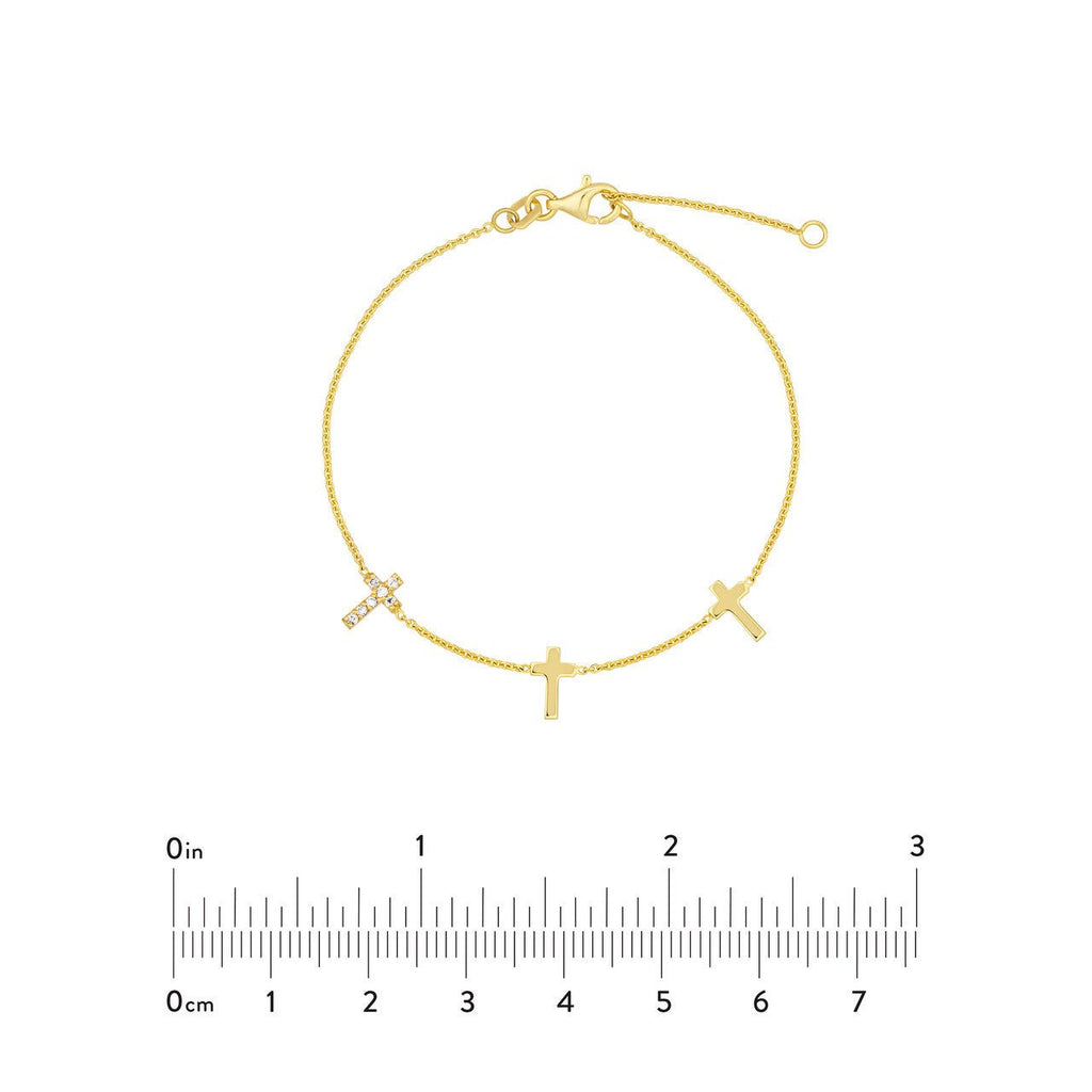 14K Gold Triple Cross Diamond Bracelet