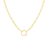 14K Gold Bezel Diamond Ring Pendant Paper Clip Necklace