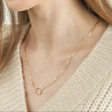 14K Gold Diamond Bezel Ring Paper Clip Necklace