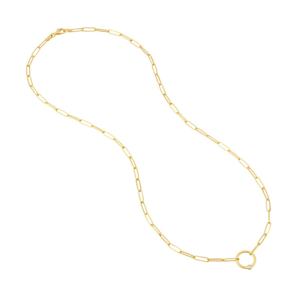 14K Gold Diamond Bezel Ring Paper Clip Necklace