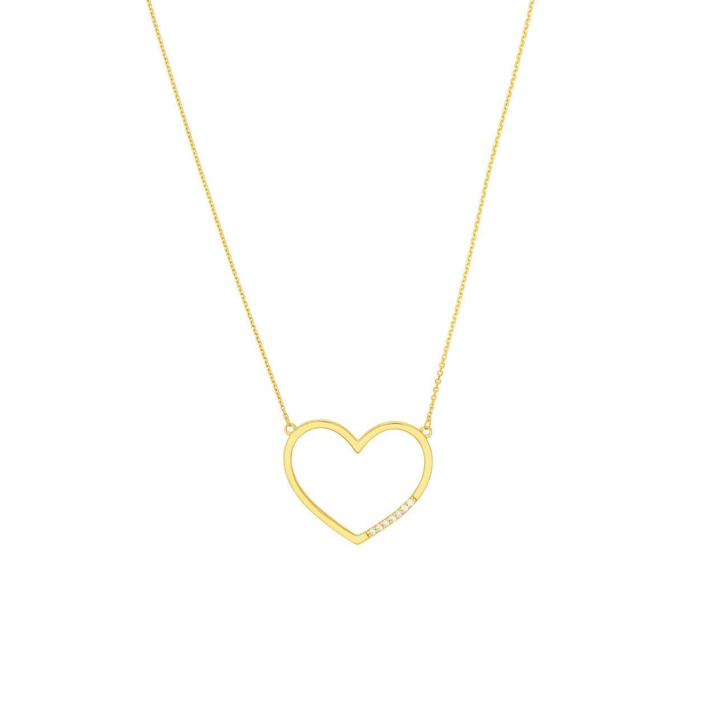 14K Gold Open Heart Shape Diamond Pendant Necklace