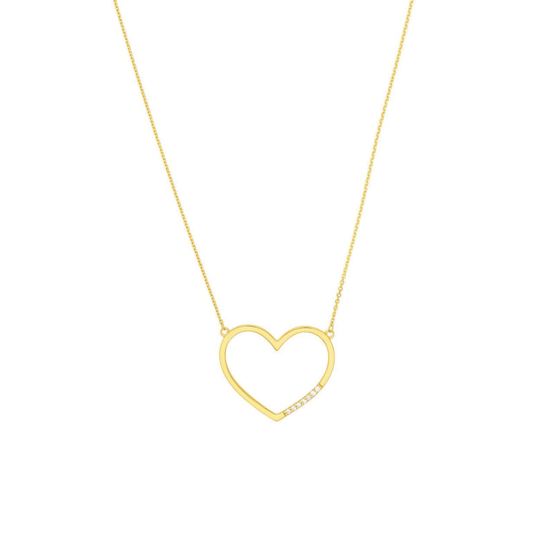 14K Gold Open Heart Shape Diamond Pendant Necklace
