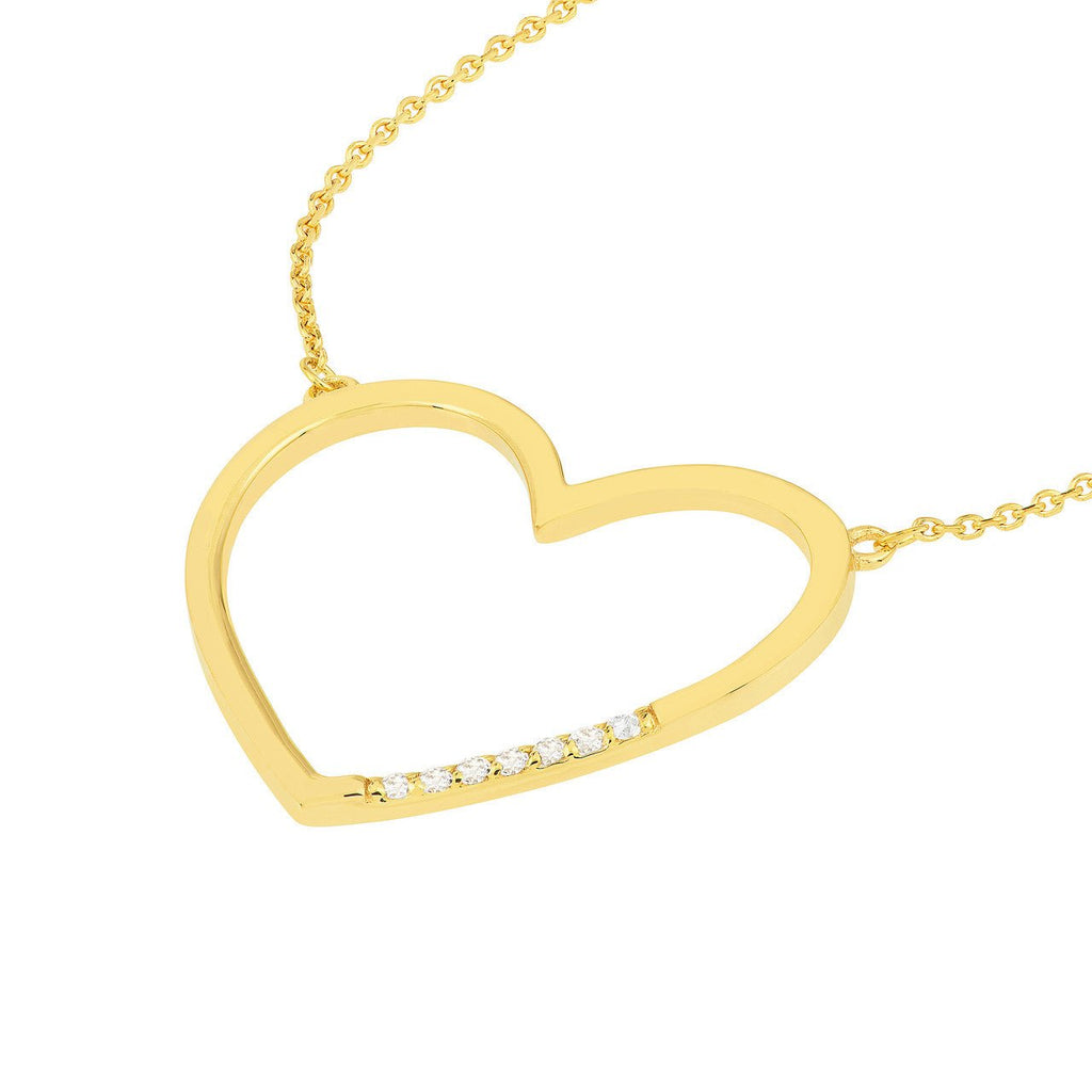 14K Gold Open Heart Shape Diamond Pendant Necklace