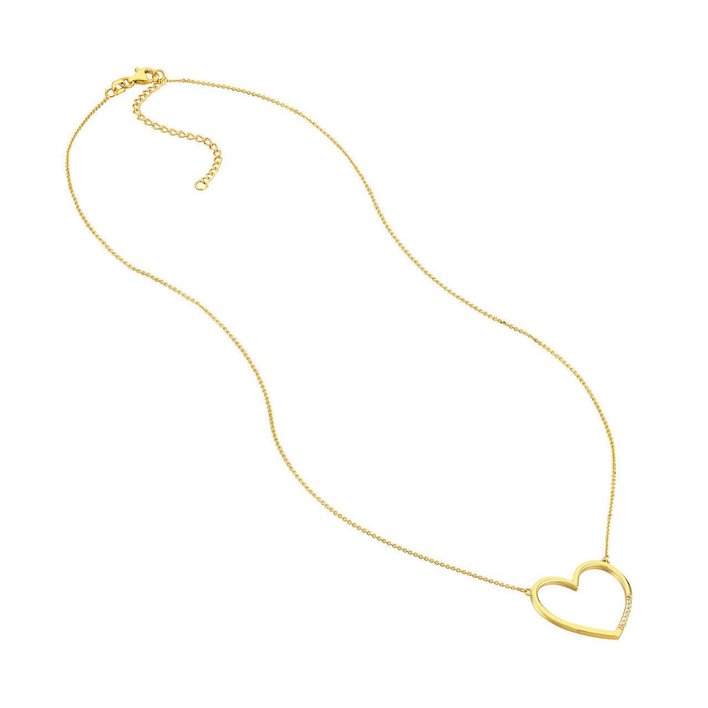 14K Gold Open Heart Shape Diamond Pendant Necklace