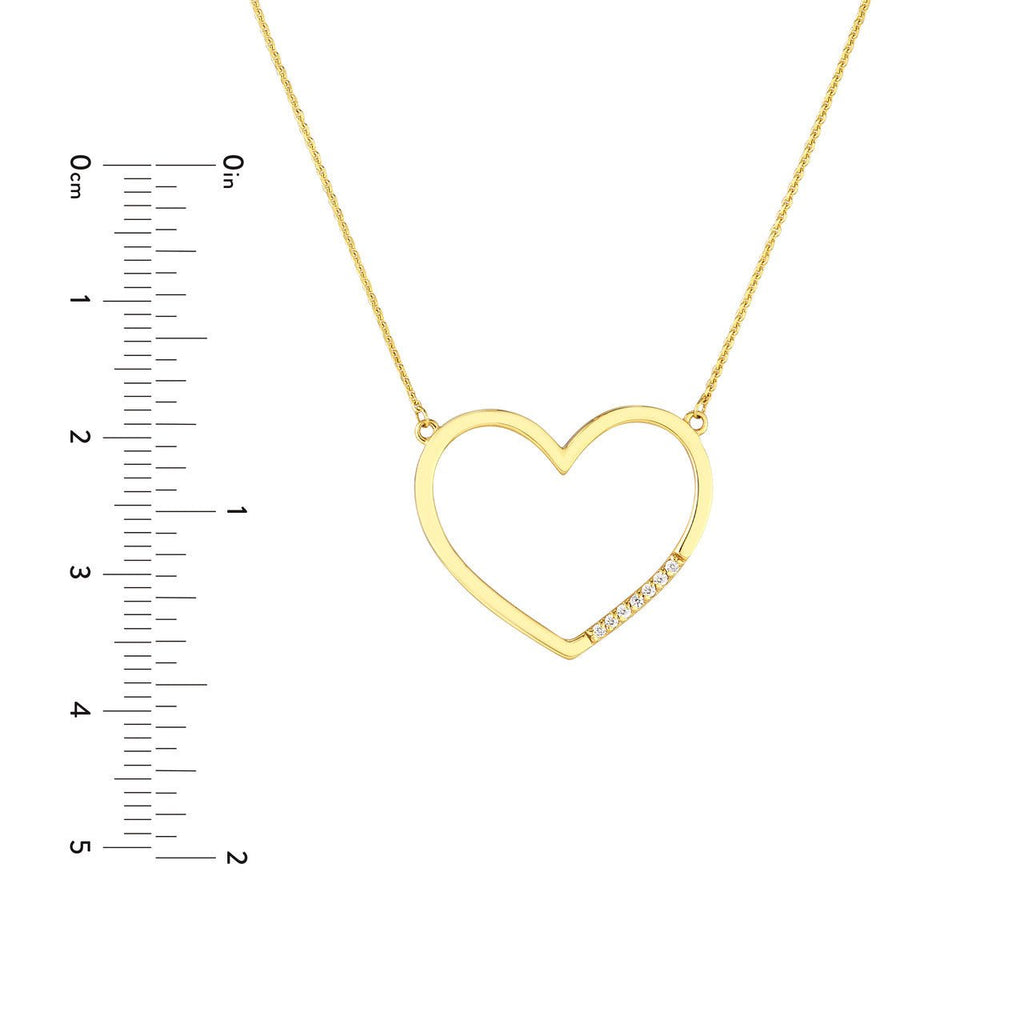 14K Gold Open Heart Shape Diamond Pendant Necklace