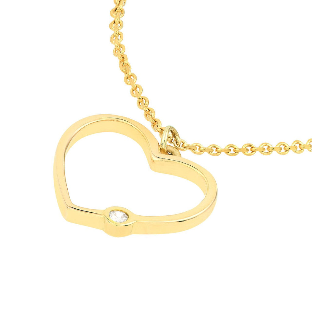 14K Gold Open Heart Diamond Bezel Pendant Necklace