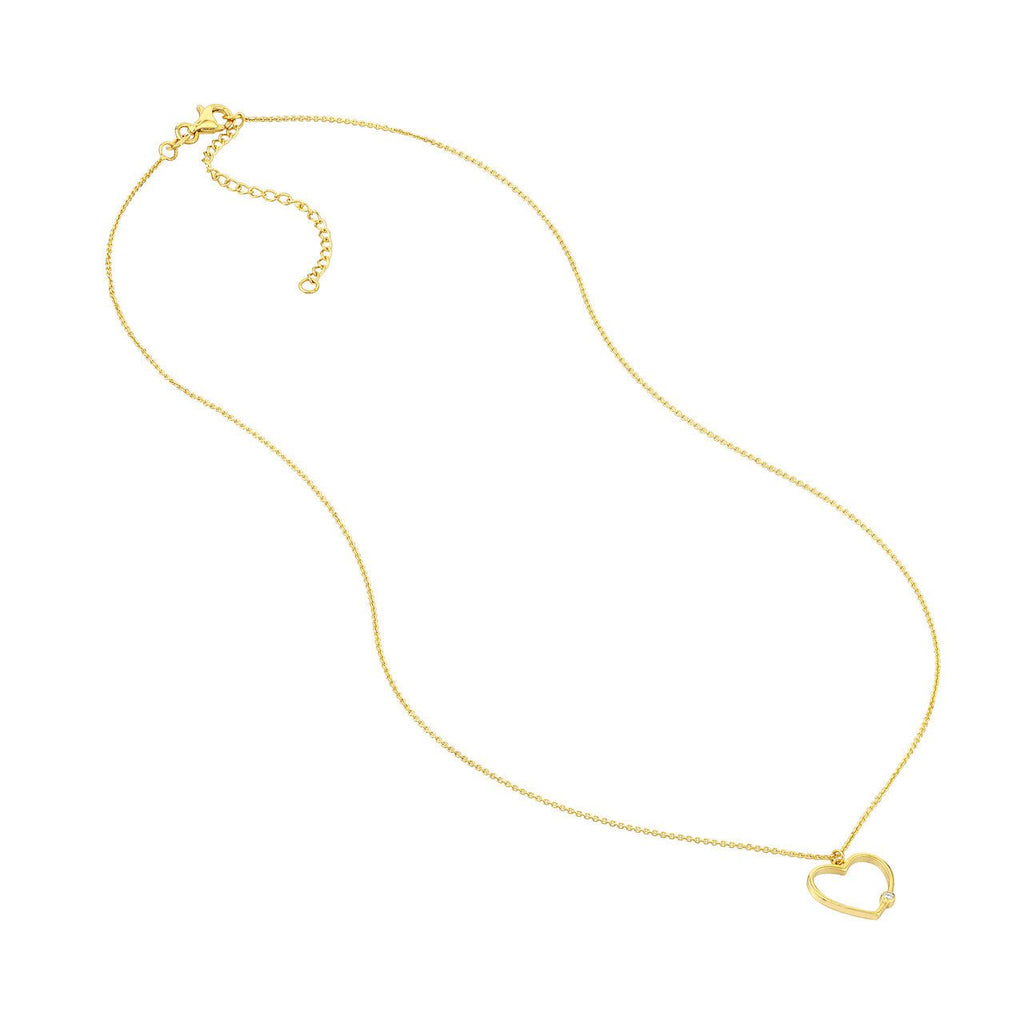 14K Gold Open Heart Diamond Bezel Pendant Necklace