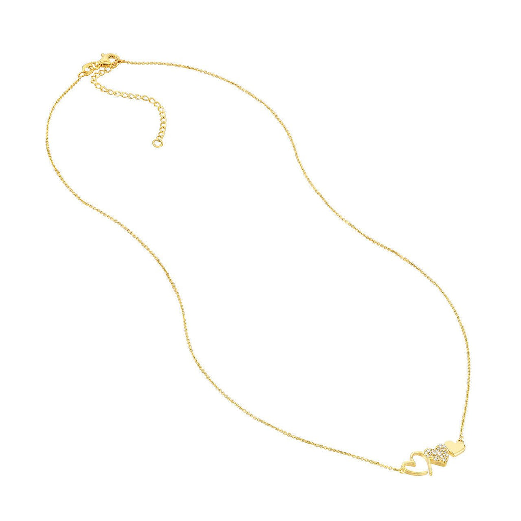 14K Gold Trio Diamond Hearts Pendant Necklace