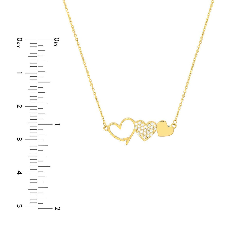14K Gold Trio Diamond Hearts Pendant Necklace