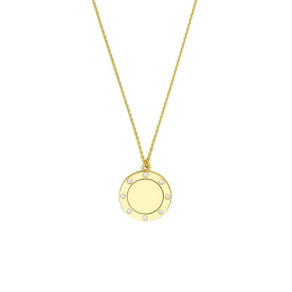 14K Gold Inset Diamond Trim Disk Pendant Necklace