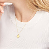 14K Gold Inset Diamond Trim Disk Pendant Necklace