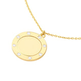 14K Gold Inset Diamond Trim Disk Pendant Necklace