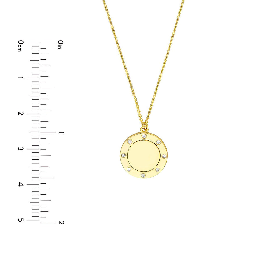 14K Gold Inset Diamond Trim Disk Pendant Necklace
