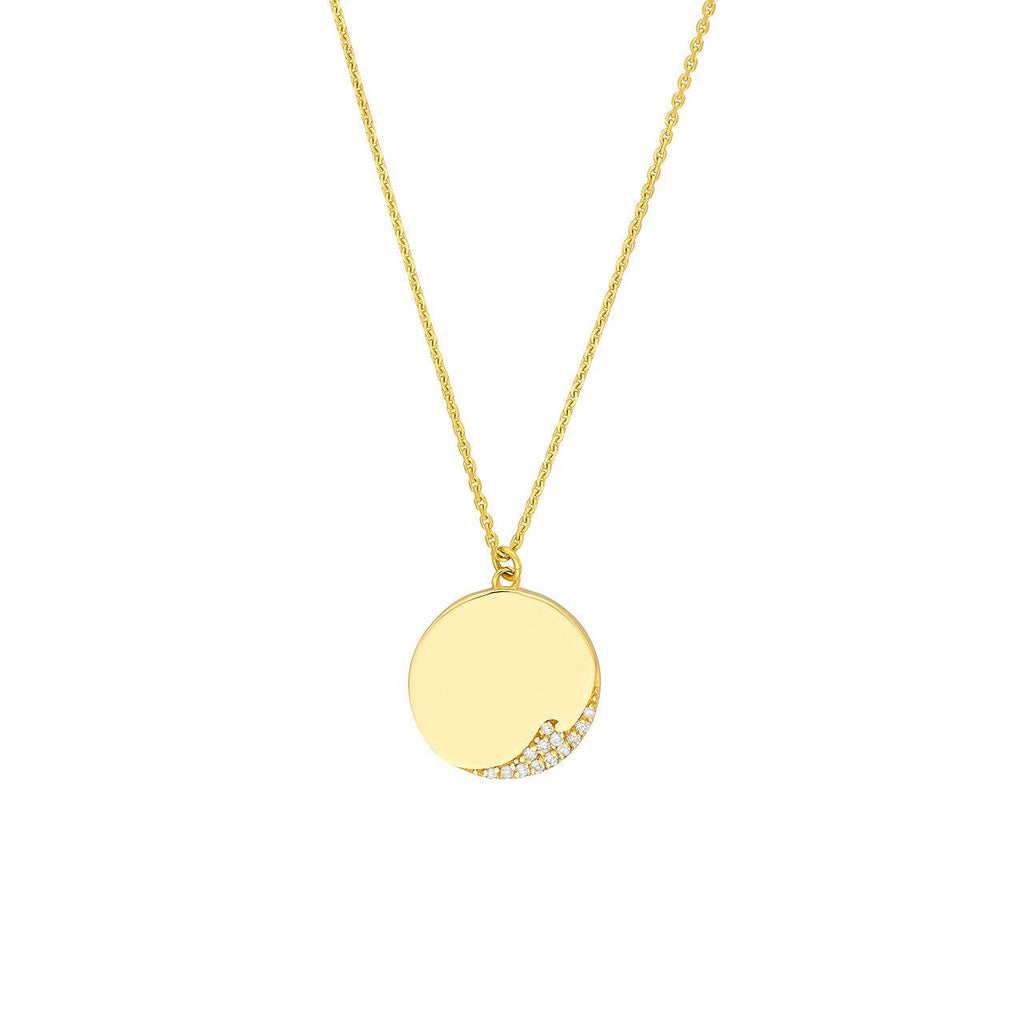 14K Gold Diamond Wave Medallion Pendant Necklace