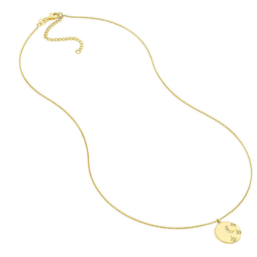 14K Gold Moon and Stars Medallion Pendant Necklace