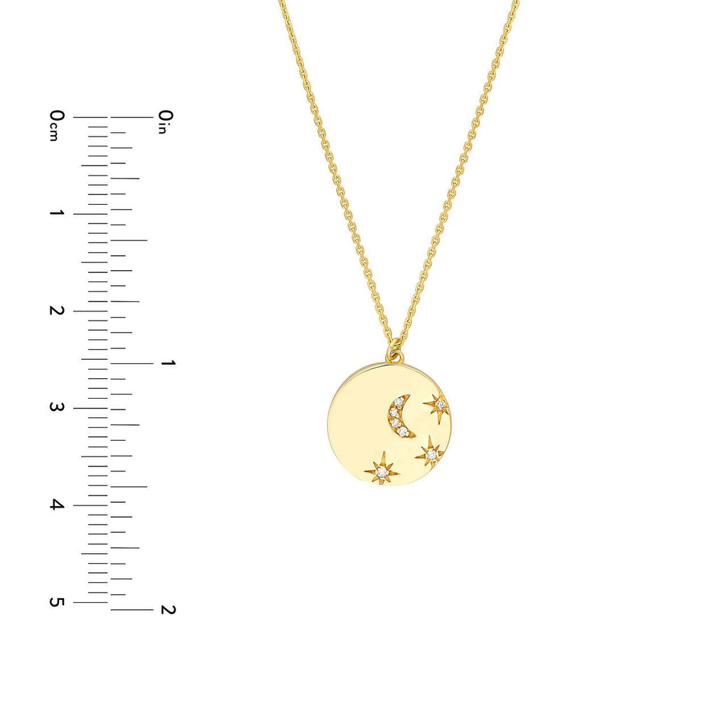 14K Gold Moon and Stars Medallion Pendant Necklace