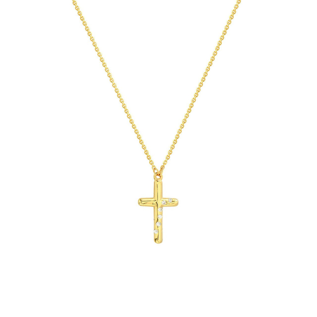 14K Gold Scattered Diamond Cross Pendant Necklace