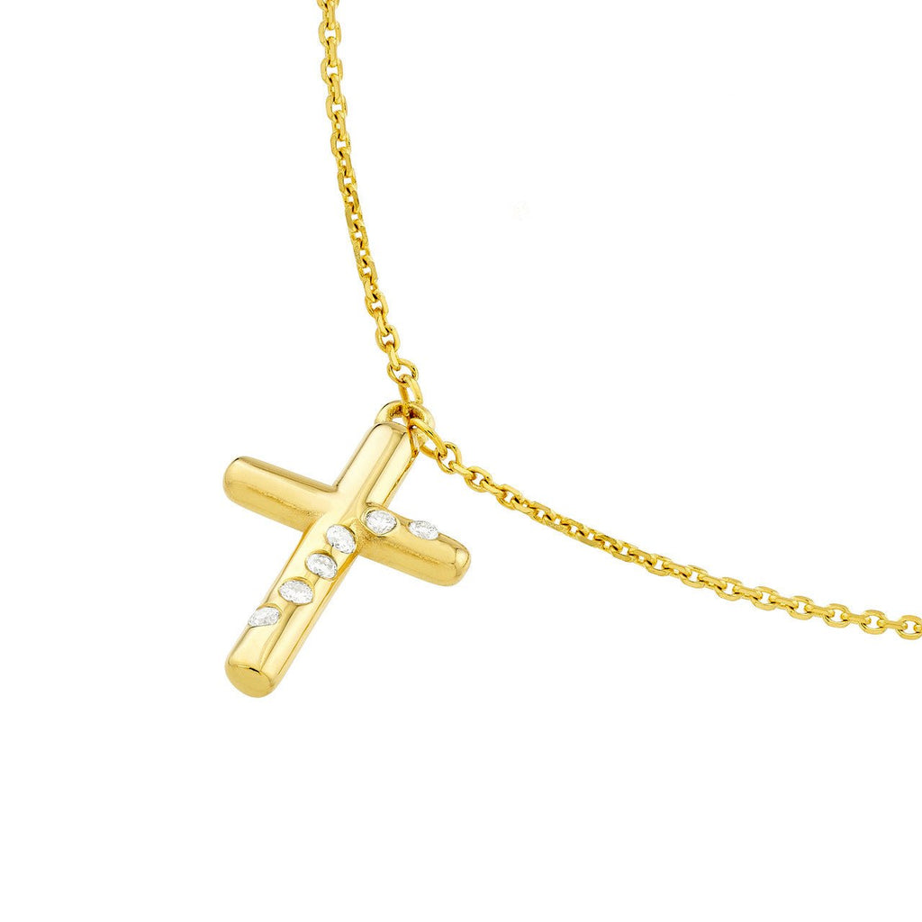 14K Gold Scattered Diamond Cross Pendant Necklace