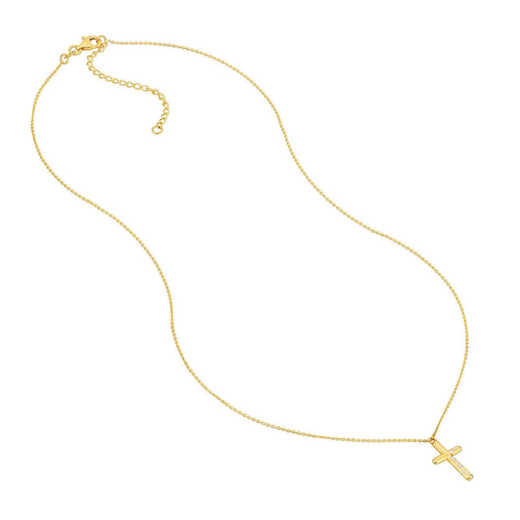 14K Gold Scattered Diamond Cross Pendant Necklace