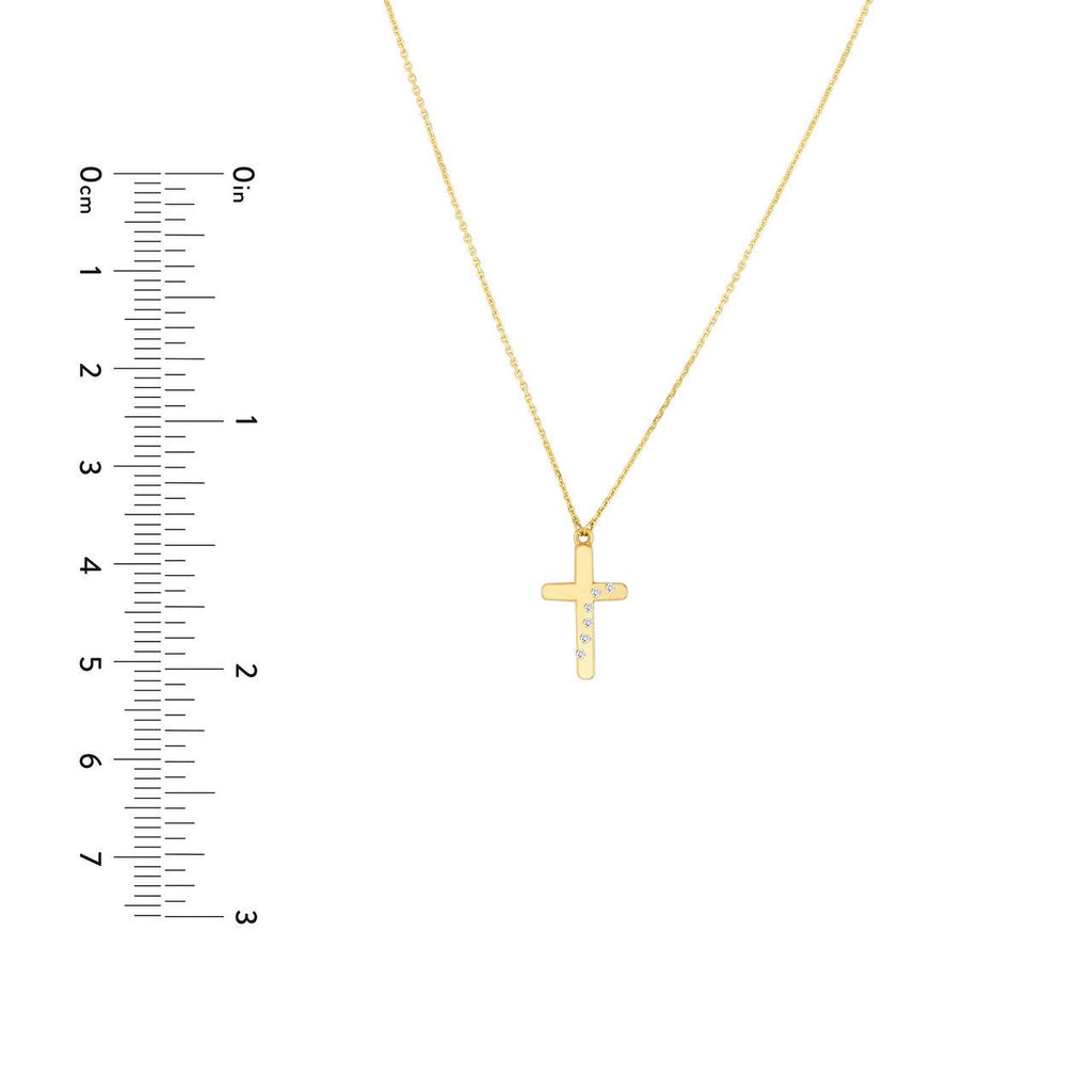 14K Gold Scattered Diamond Cross Pendant Necklace