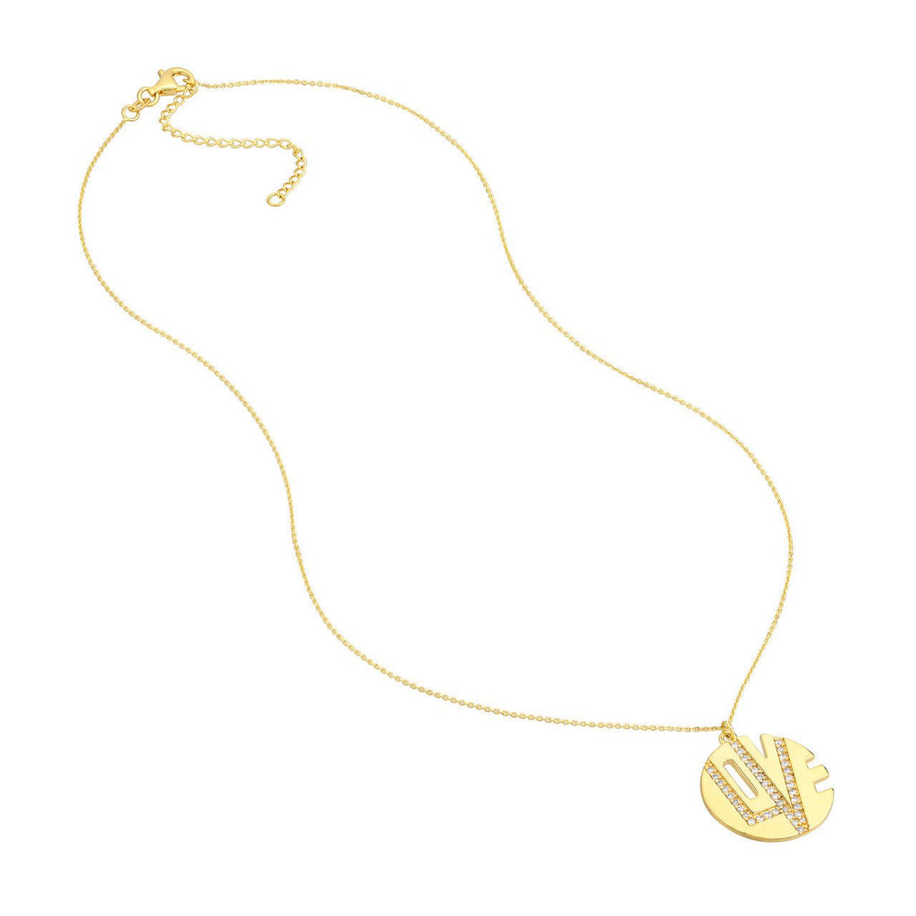 14K Gold Fashion Love Disk Pendant Necklace