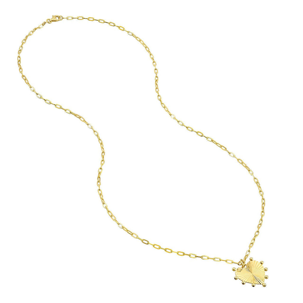 14K Gold Bead-Trim Fluted Heart Pendant Necklace