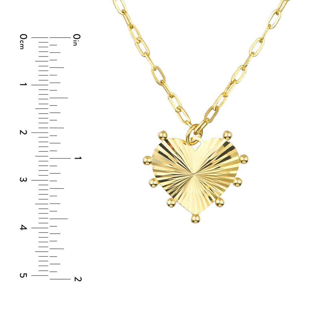14K Gold Bead-Trim Fluted Heart Pendant Necklace