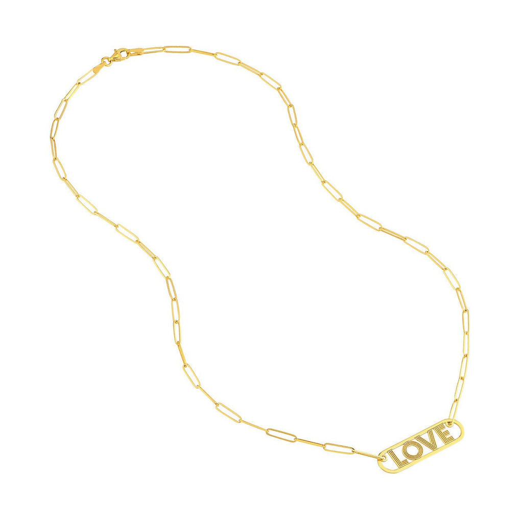 14K Gold Love Paper Clip Pendant Necklace