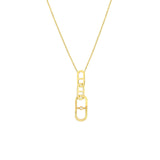 14K Gold Diamond Fluted Tab Link Pendant Necklace
